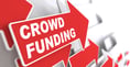 Crowd Funding. Internet Concept. Red Arrow with Crowd Funding Slogan on a Grey Background. 3D Render.